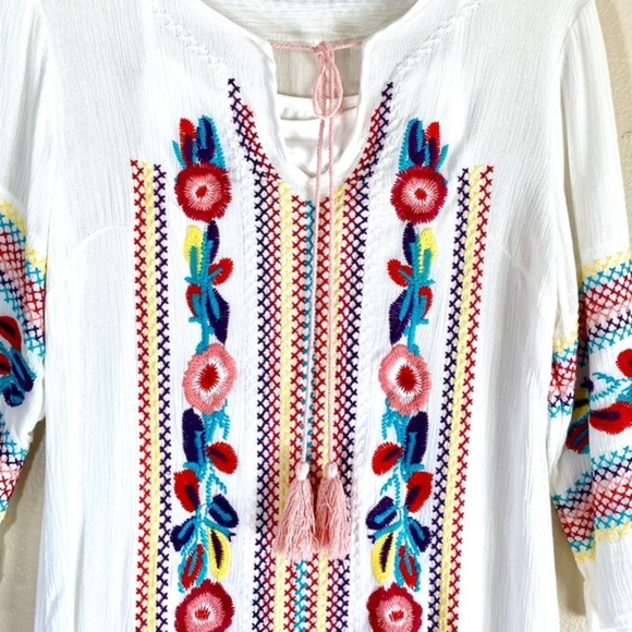 Floral Embroidered Dress Tassels Maxi Kaftan Linen Colorful Boho - Picture 3 of 14